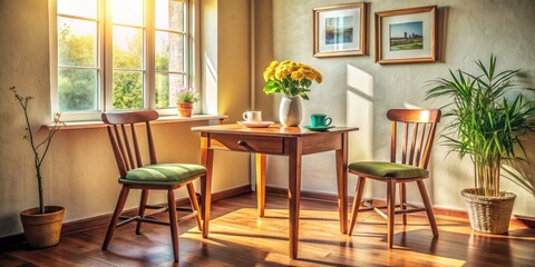 Vintage Interior Design: Cozy Table & Chairs, Retro Home Decor, Small Space Setup