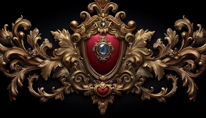 Fototapeta premium Ornate Gold Baroque Crest with Gemstones and Shield