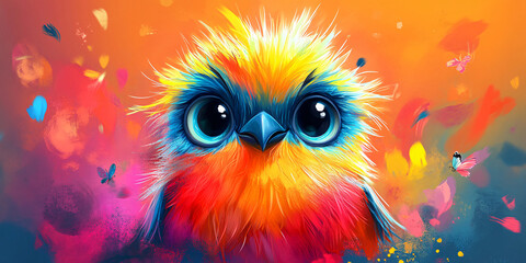 Fototapeta premium A digital painting of a cute, rainbow-colored bird.