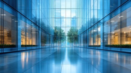 Obraz premium Modern glass atrium with natural elements.