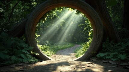 Obraz premium Magical Forest Portal Sunbeams Path
