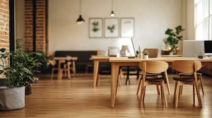 Modern Minimalist Office Space Design: Warm Wood, Natural Light, and Tranquil Atmosphere