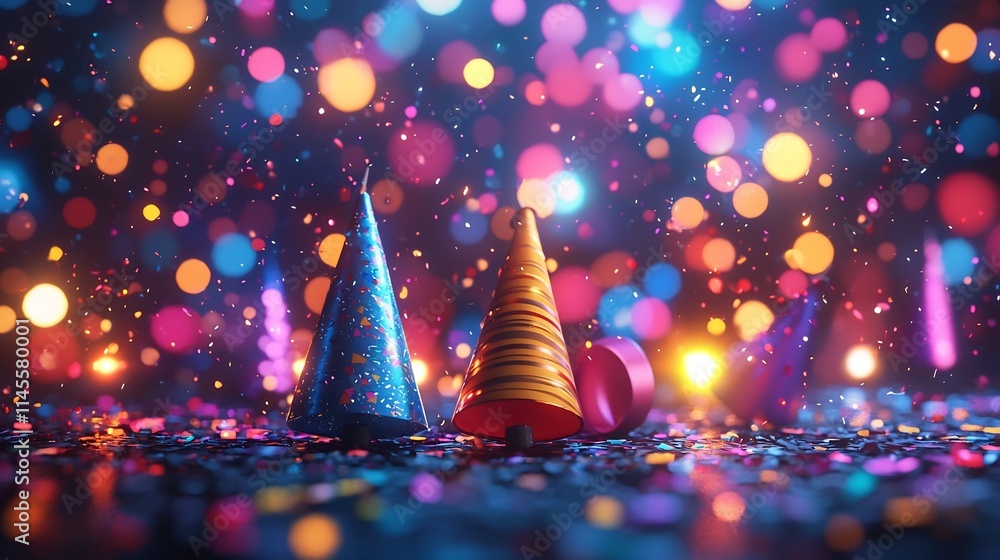 Poster joyful and vibrant new year s eve party scene with a lively background of colorful bokeh lights shim