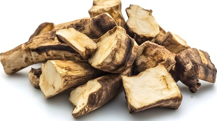 Chopped Colocasia Root isolated in white background