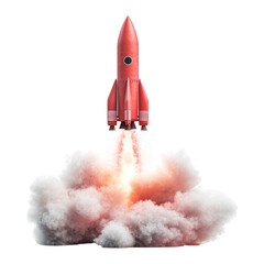 Dynamic red rocket launching with smoke effects