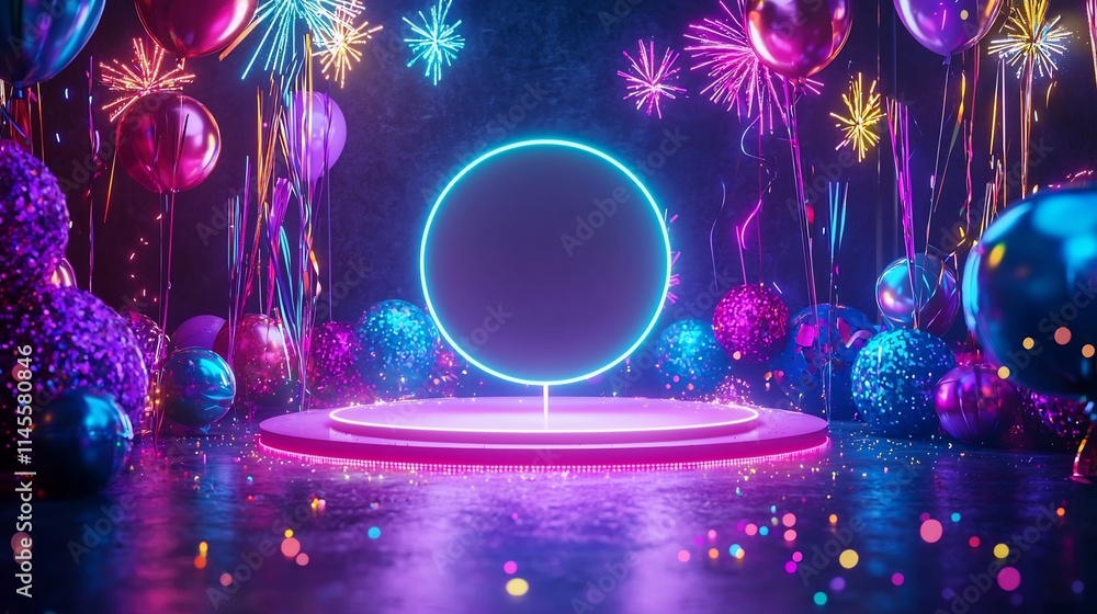 Poster playful and modern new year s eve party design featuring colorful vibrant party props glowing animat