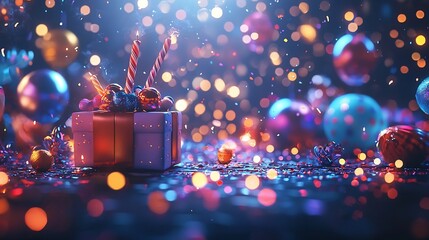 Playful and Vibrant New Year s Party Design with Glowing Animated Props Confetti and a Central Blank Circle for Custom Messages or Branding