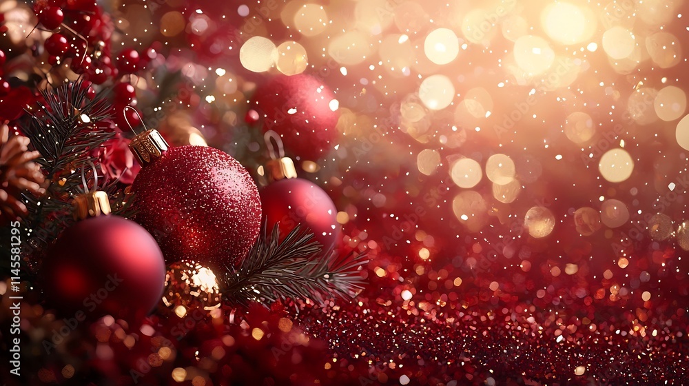 Poster romantic new year background with soft glowing candles red and gold bokeh and sparkling in a