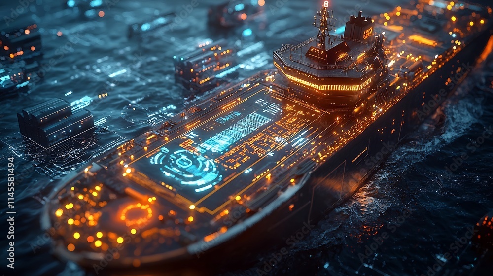 Aufkleber sleek and advanced global shipping dashboard with real time holographic route maps glowing shipment 
