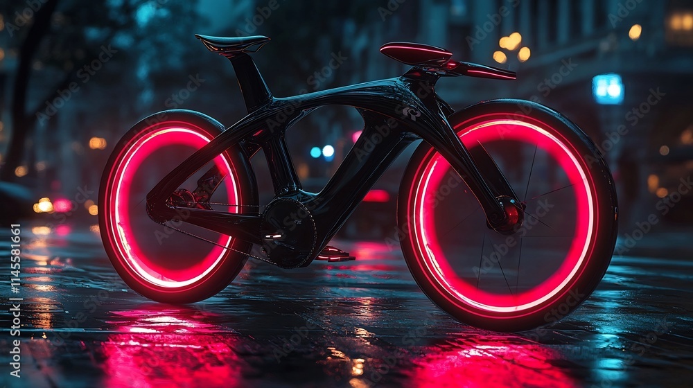 Poster sleek and lightweight carbon frame bicycle equipped with glowing wheels smart energy technology and 