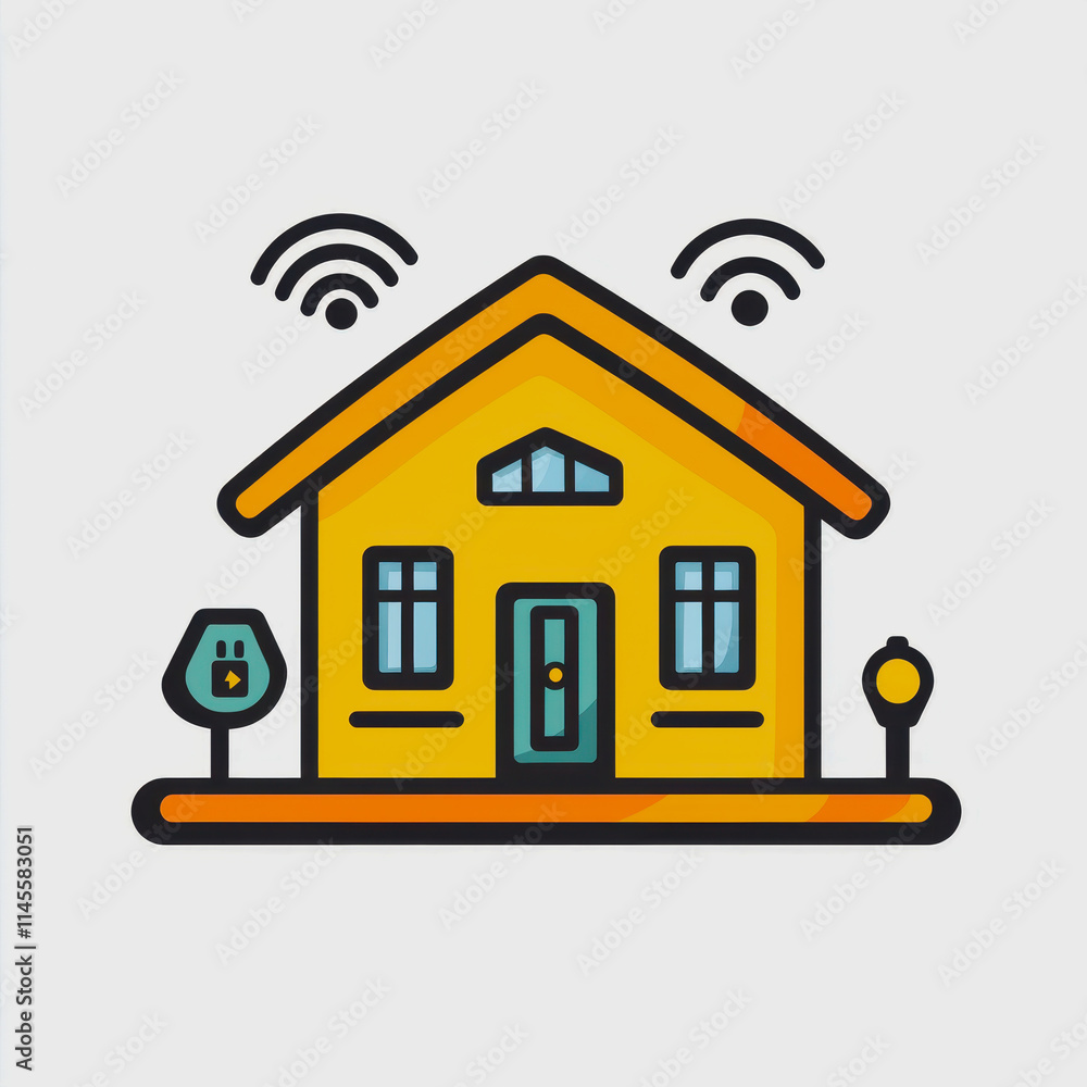 Poster smart home icon flat design representing modern technology and home automation solutions for lifesty