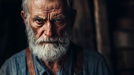Obraz premium Close up portrait of an elderly man with a weathered face and a long white beard.