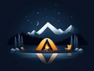 Night Camping Scene Minimalist Design