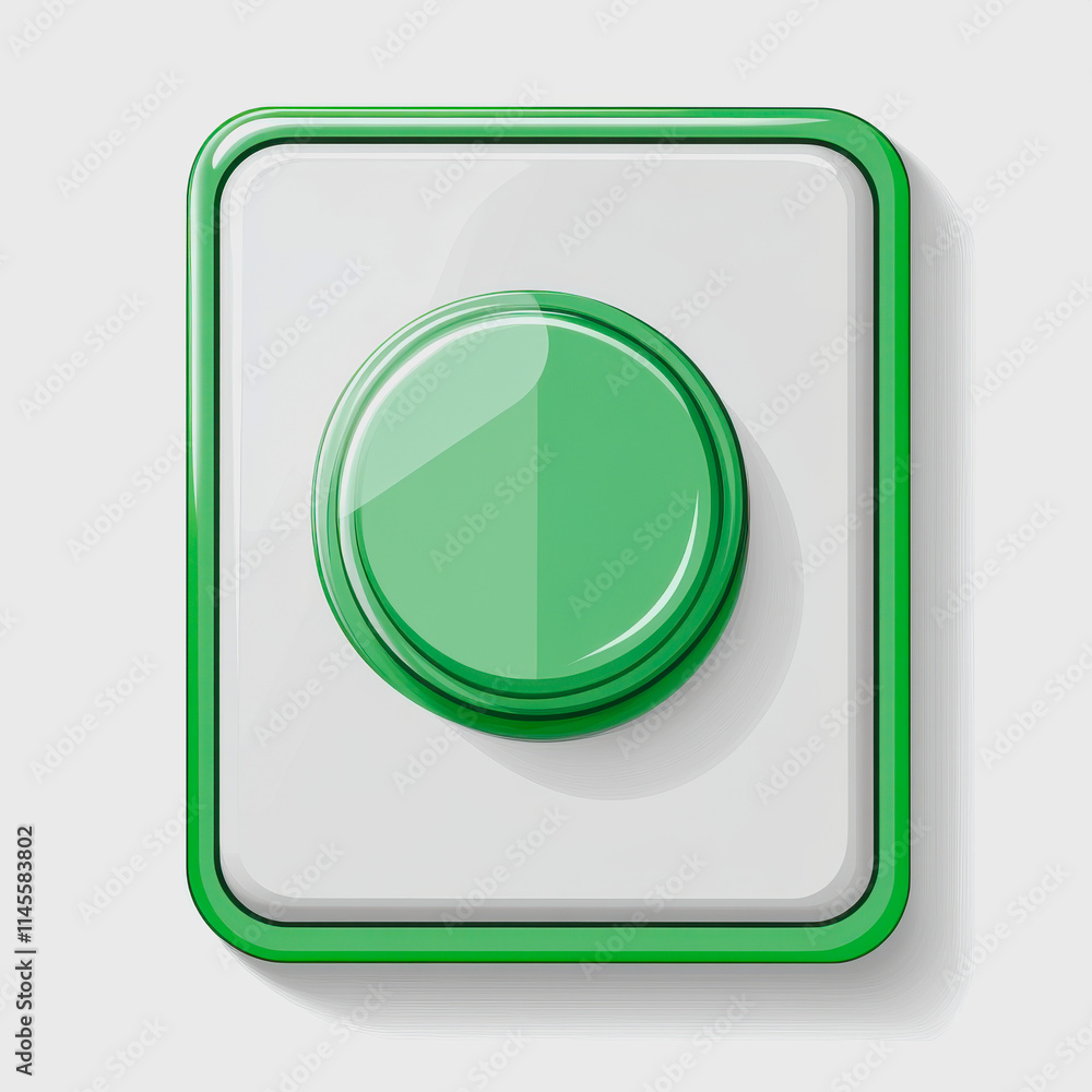 Poster green switch flat icon design featuring a vibrant push button on a clean white background for market