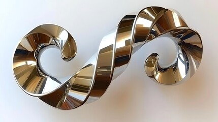 Abstract metallic swirl, chrome ribbon, double helix, shiny, reflective, 3D render.