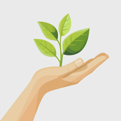 Eco Friendly Hand Holding Green Plant Icon Symbolizing Sustainability and Environmental Awareness in Design