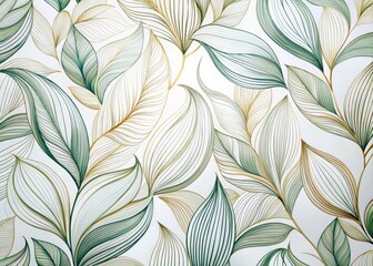 Abstract Curvy Lines Wallpaper, Hand Drawn Leaf Design, White Background, Marker Illustration, Long Exposure Art