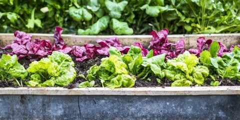 Fresh Green and Red Leaf Lettuce Growing in a Garden Bed