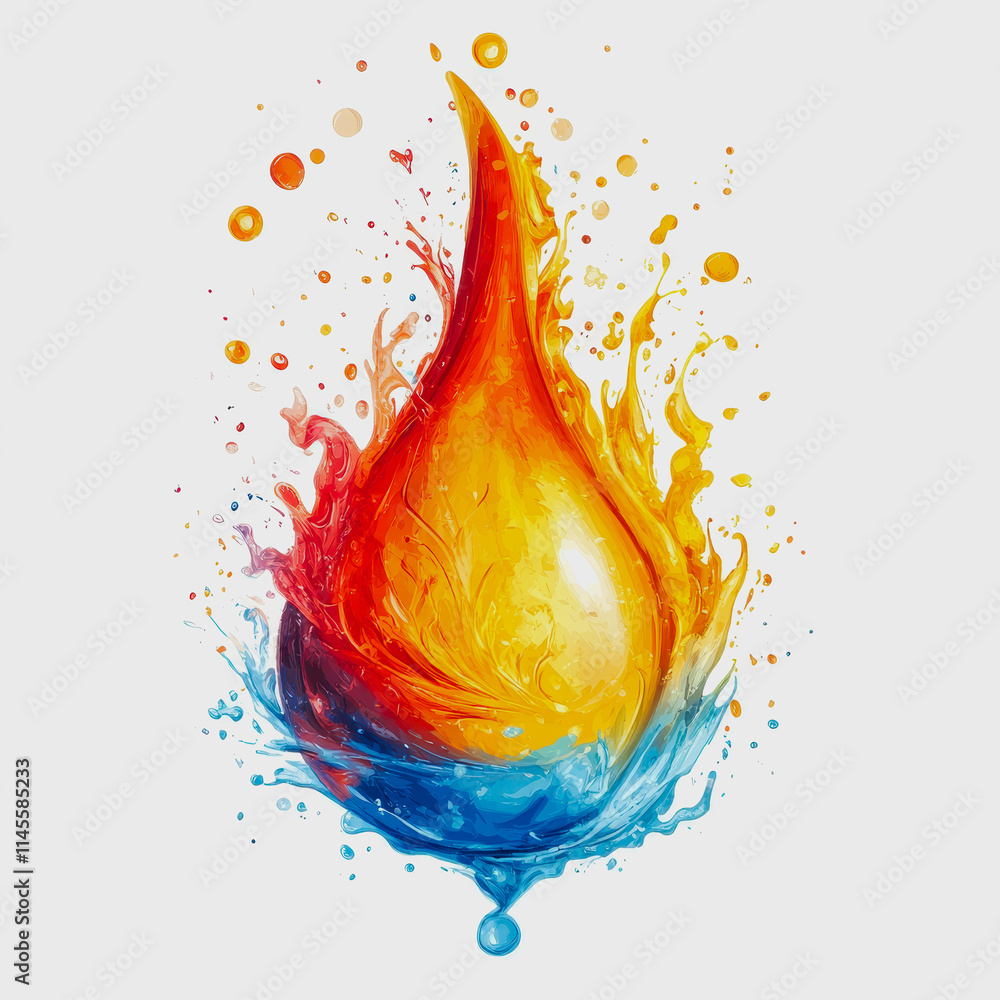 Aufkleber energy drop fire with colorful paint splashes creating dynamic visual impact for creative projects a