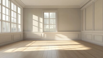 Fototapeta premium Sunlit Empty Room: Elegant Interior Design