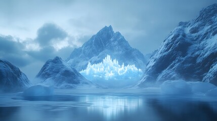 Fototapeta premium Glacial ice formation arctic landscape digital art frozen environment wide-angle view serenity and isolation