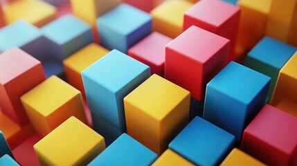 Obraz premium Abstract Colorful Cube Composition: A vibrant array of geometric shapes, showcasing a dynamic interplay of color and form, creating a visually striking and modern aesthetic.