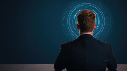 Businessman silhouettes idea. A professional man in a suit, contemplating future technology trends.