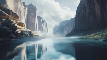Exploring tranquil waters majestic canyon nature landscape peaceful environment scenic viewpoint serenity concept