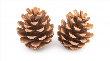 Pine Cones Duo: A pair of pristine pine cones, their intricate scales and warm brown hues showcased against a clean backdrop. Evoking nature's artistry and the tranquility of the forest.  