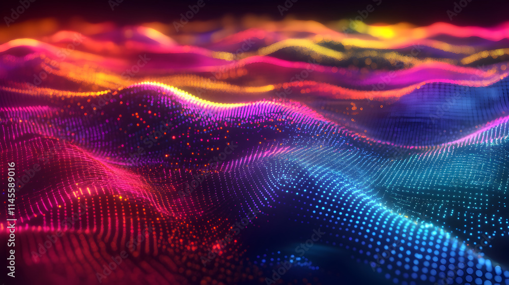 Wall mural a colorful, abstract image of a wave with dots of different colors. concept of movement and energy, 