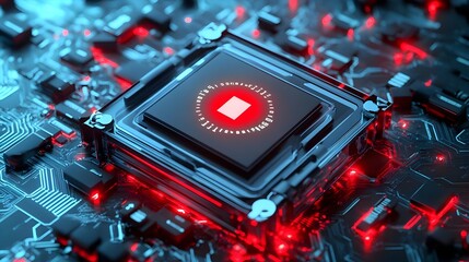 cpu circuit board red blue glow tech - cyberpunk aesthetics