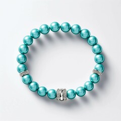 Obraz premium Cyan Beaded Bracelet, Isolated on white background, flat lay