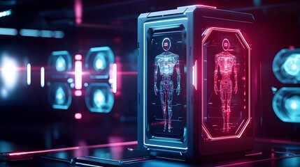 Obraz premium futuristic body scan neon tech hologram - neon and glowing effects