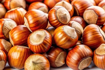 Obraz premium Delicious Hazelnuts, High-Resolution Food Photography, White Background, Nut Image, Studio Shot, Hazelnut Product Photo, Gourmet Nuts