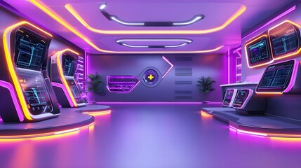 Obraz premium futuristic neon tech room interior design - cyberpunk