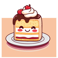 A cute lovely adorable hand-drawn happy sweet cake cartoon illustration