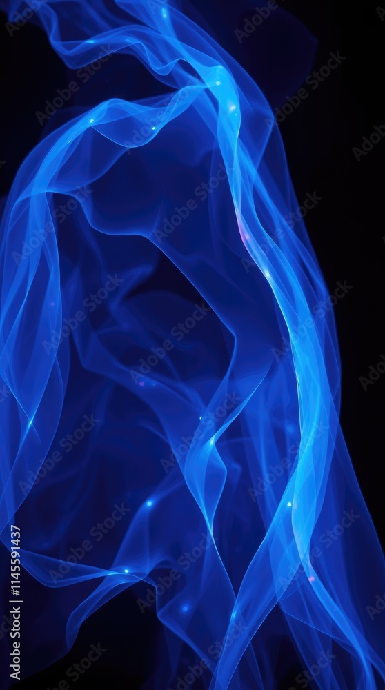 Poster a mesmerizing display of flowing blue fabric-like forms intertwines with glimmers of light, evoking 