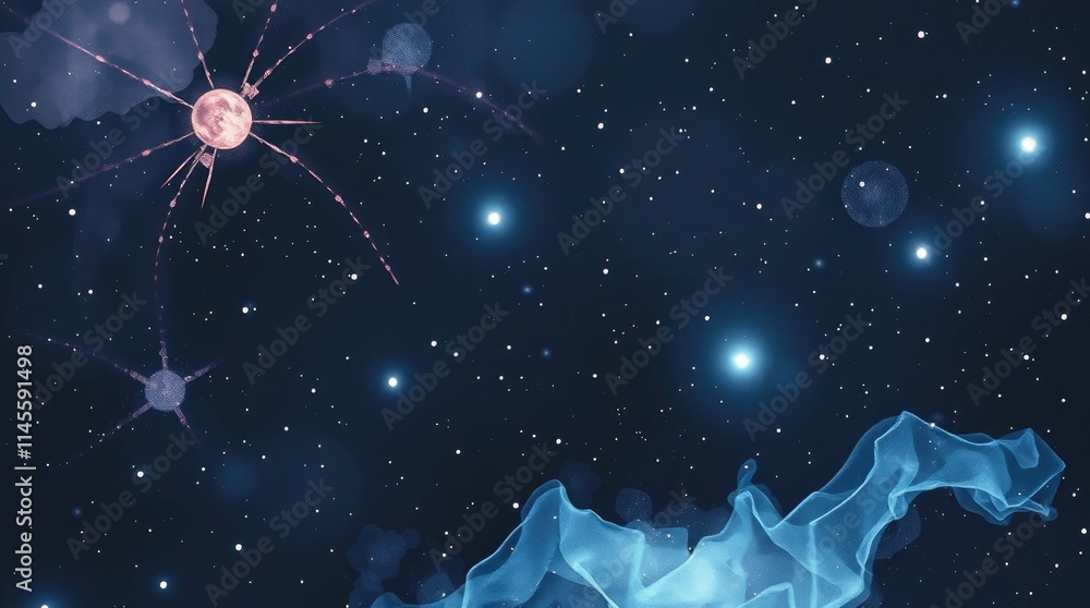 Aufkleber swirling wisps of light cascade through a dark cosmic void, where radiant stars twinkle amidst ghost