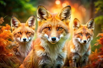 Fototapeta premium Double Exposure Red Fox Animation Frames: Character Design, Wildlife Photography, Surreal Art, Digital Painting