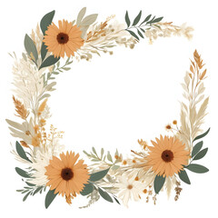 Obraz premium Dried Floral Border on White Surface, Natural Arrangement AI Generated