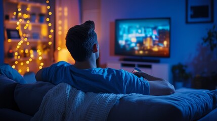 Naklejka premium Watching TV Movie On Couch In Living Room