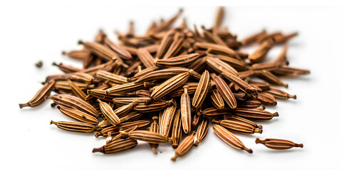 Close-up Photography of Cumin Seeds and Fennel Seeds on White Background for Food Blogs, Recipes, Spice Packaging, E-commerce, Cookbooks, Ads, Social Media, Health Websites