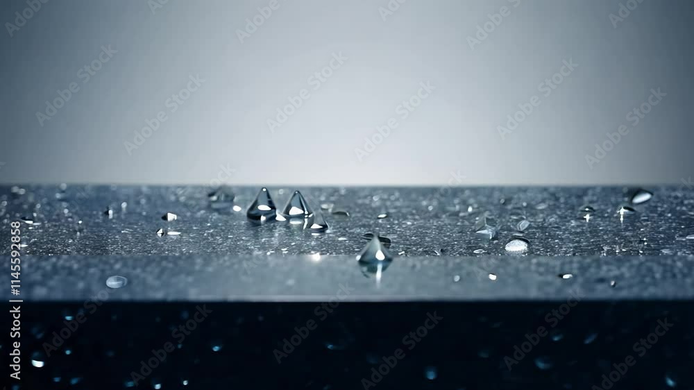 Poster camera moves across a slate surface with water droplets against a gradient background, creating a lu