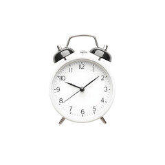 Retro alarm clock on a white background, featuring vintage design with classic hands and a timeless appeal, ideal for home decor, nostalgia, and vintage style lovers.
