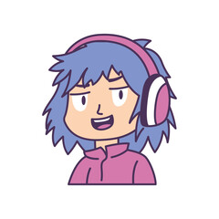 Cute Gamer Boy Cartoon Character Wearing Headset with Happy Smile Expression