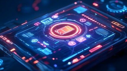 Obraz premium neon tech hud battery interface - cyberpunk aesthetics