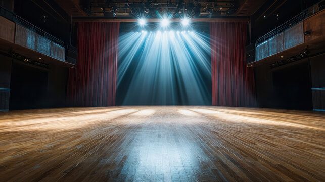 Comedy show stage preparation theater venue image of empty stage dramatic lighting front view anticipation