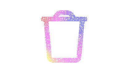 Icon trash is made up of LED square shapes. There are bright diodes and there are black dead diodes