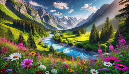 Amazing Natural Scenery Flowers Blooming in the Cool Mountains