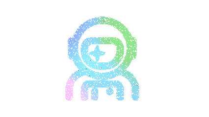 Icon user astronaut is made up of LED square shapes. There are bright diodes and there are black dead diodes